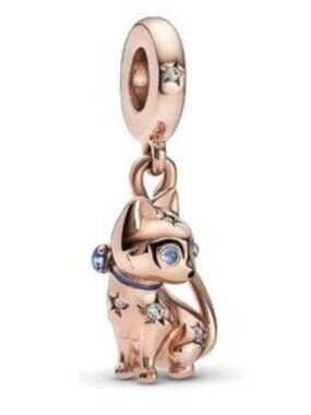 Rose Gold Cat Charm with Crystals